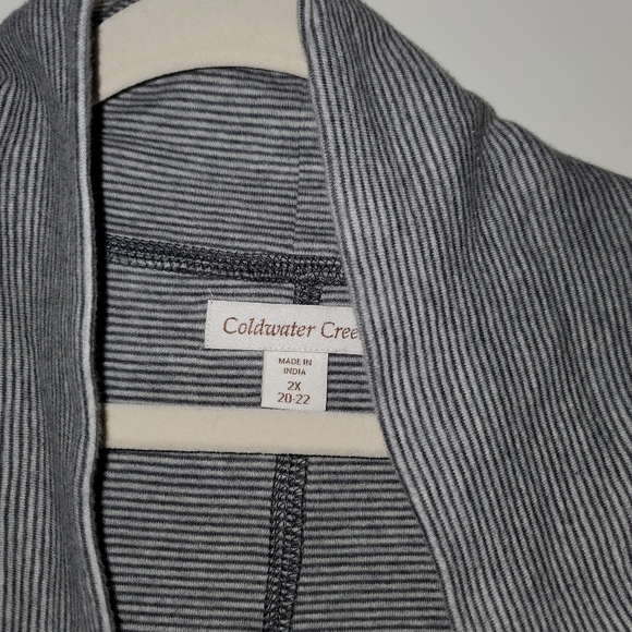 Coldwater Creek Open Cardigan, Striped, Gray, 2X - Picture 2 of 5